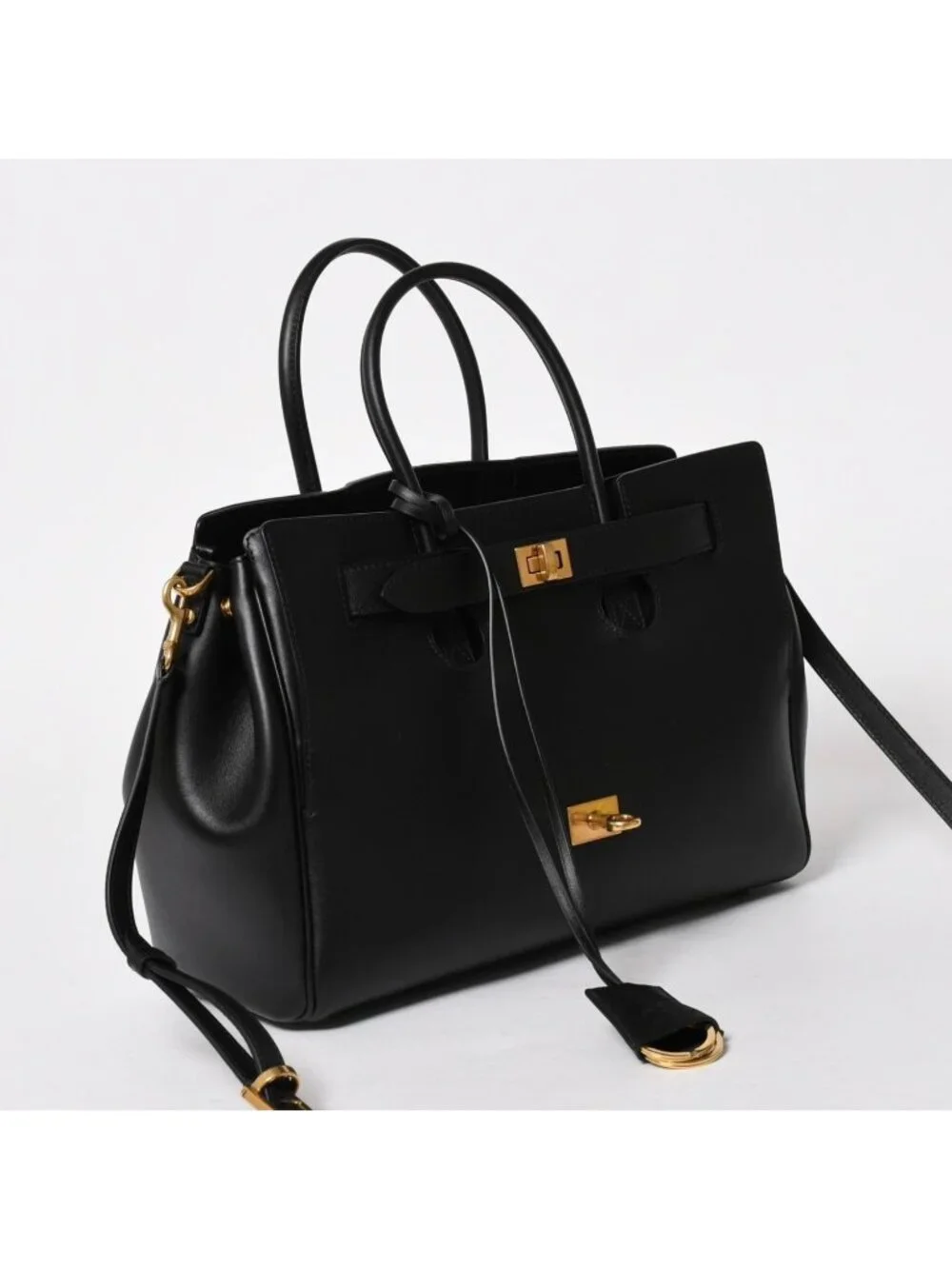 Balenciaga Bel Air Medium Carryall Leather 2-Way Handbag Black Gold